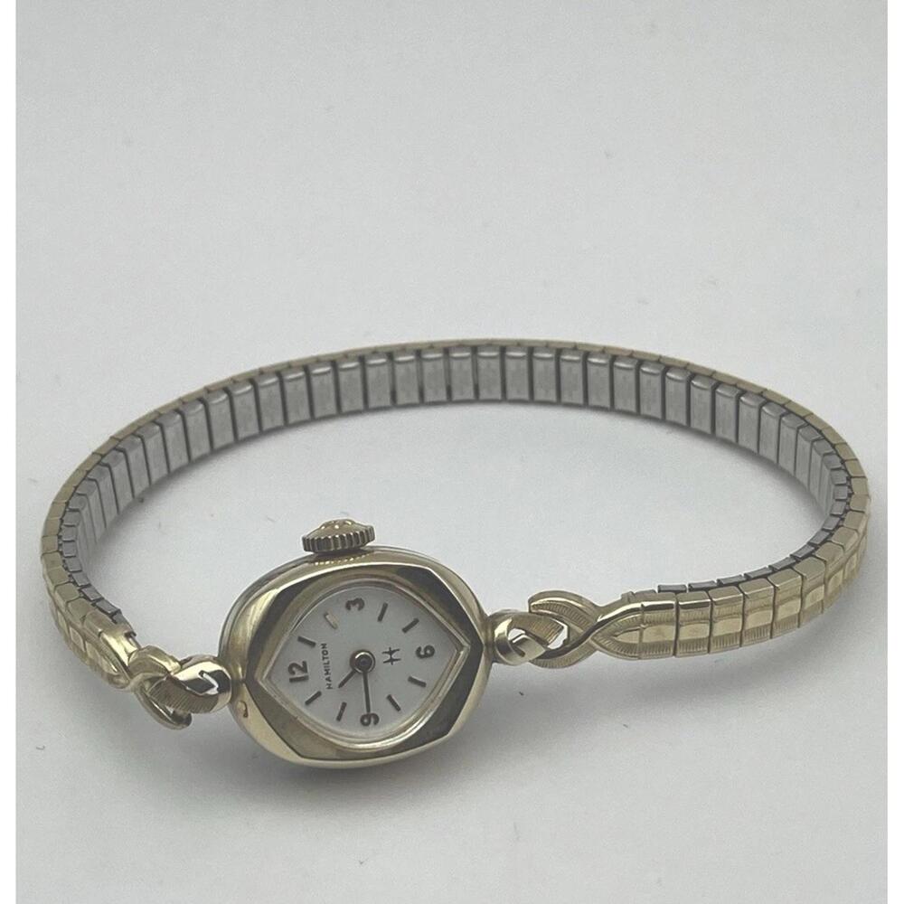 VINTAGE HAMILTON 10K GOLD RGP BEZEL LADIES WATCH - Excellent